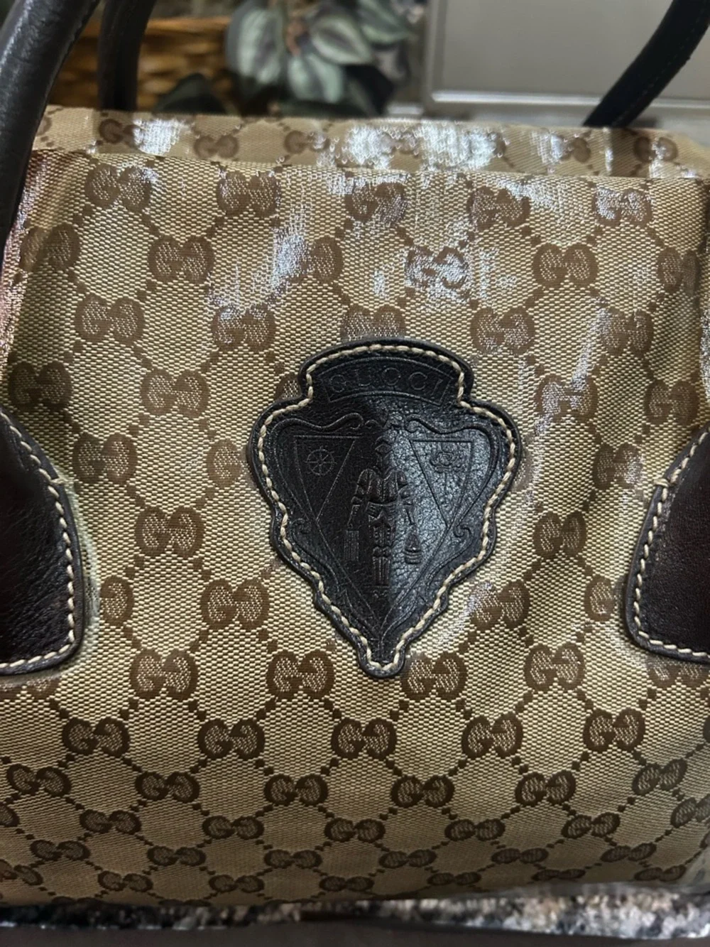 Gucci Boston Brown Tan GG Coated Canvas Shoulder Bag with Dark Brown Trim! - Picture 2 of 16